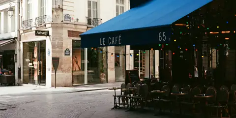 Illustrative neighborhood café exterior